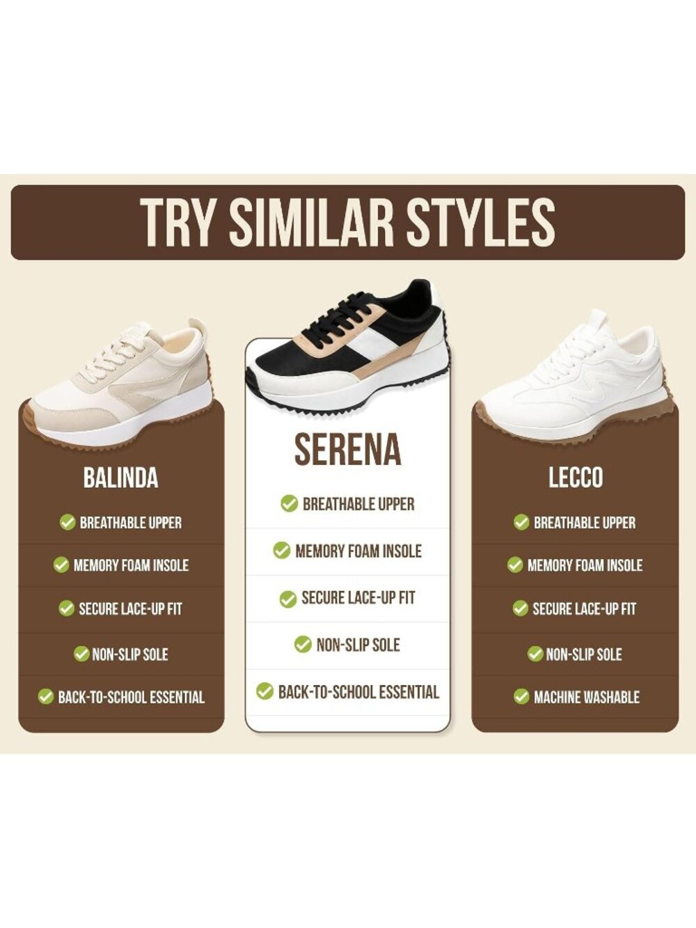 Women's Serena Beige Confrontable Memory Foam Lightweight Lace Up Sneaker Shoes - Picture 6 of 6